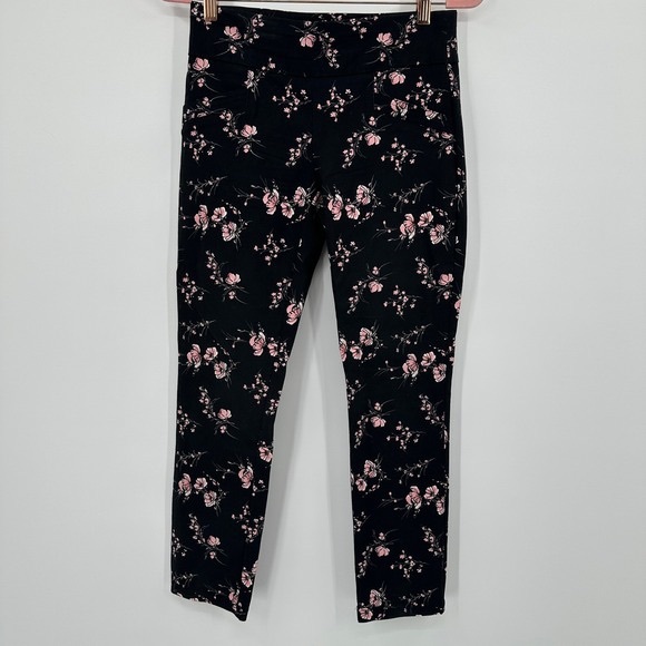 Pants - Girls Black Floral Leggings with Pink Blooms